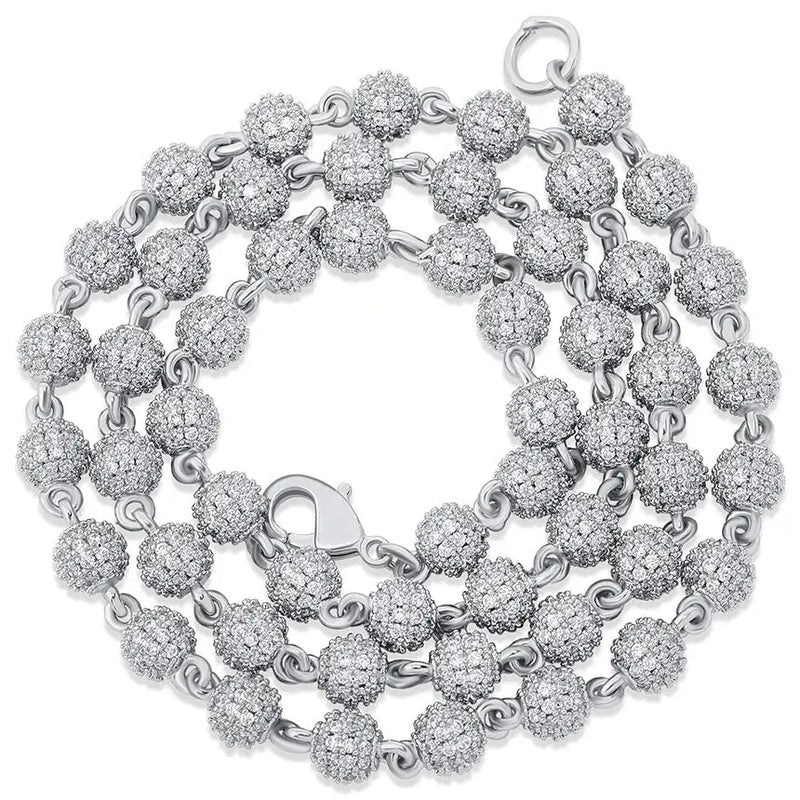 8MM ICED BEADS CHAIN - WHITE GOLD