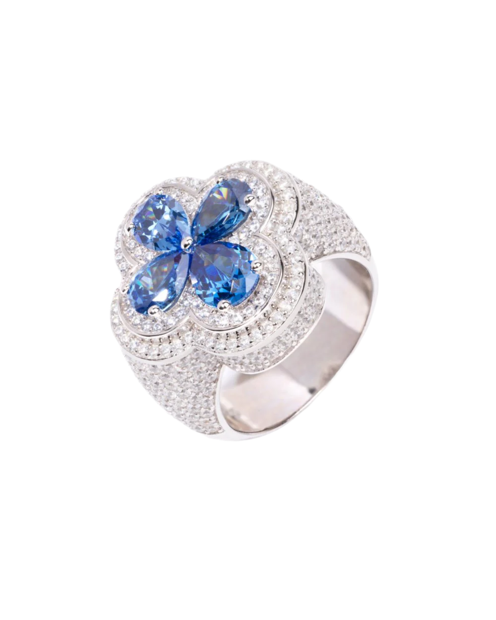 MOISSANITE BLUE CLOVER RING - 925 SILVER - VVS 1