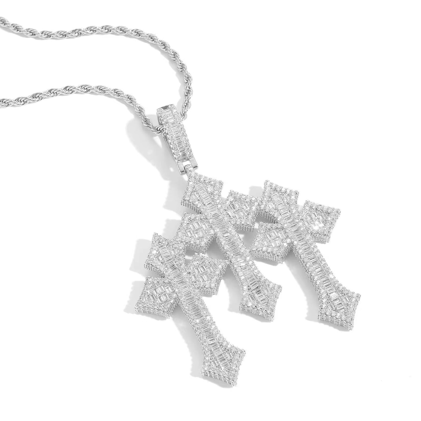 ICED TRIPPLE CROSS PENDANT