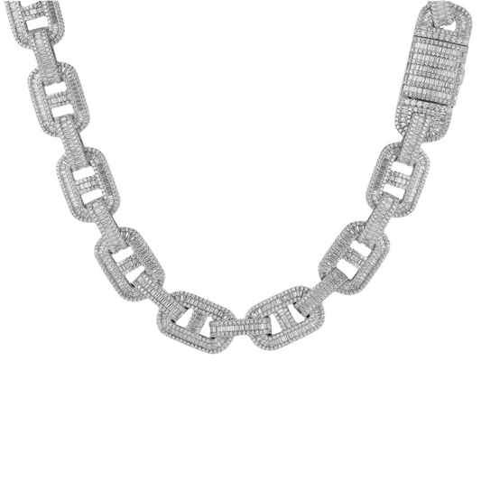 15MM BAGUETTE MARINER CHAIN - WHITE GOLD