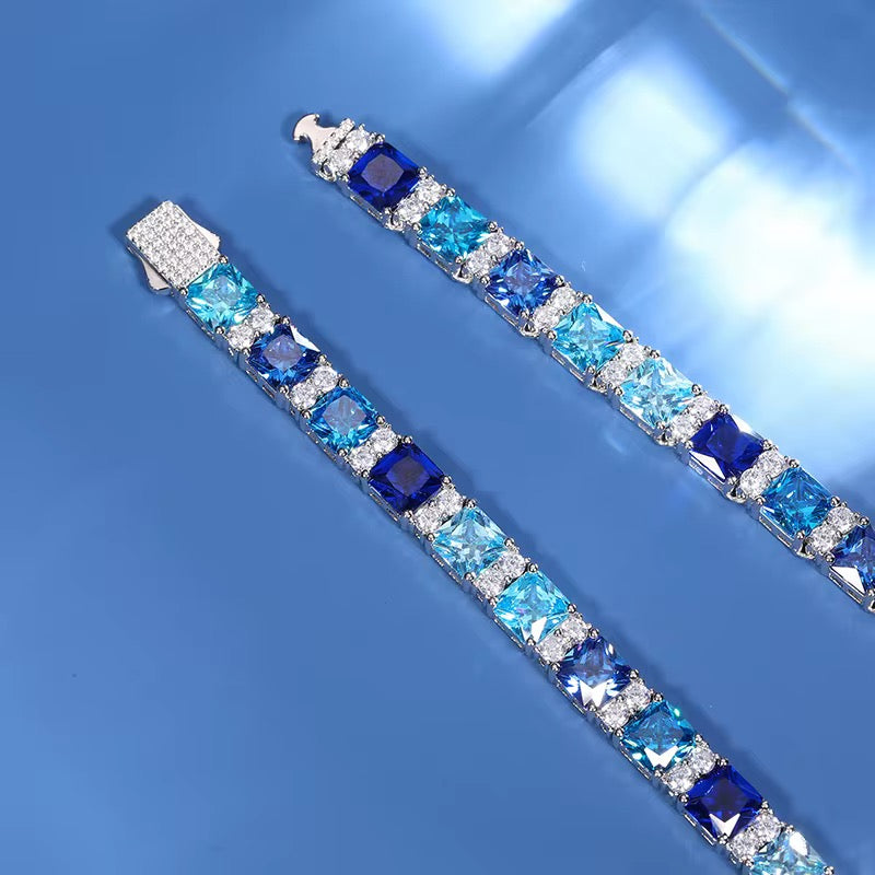 6,5 MOISSANITE OCEAN BLUE CHAIN - 925 SILVER - VVS 1