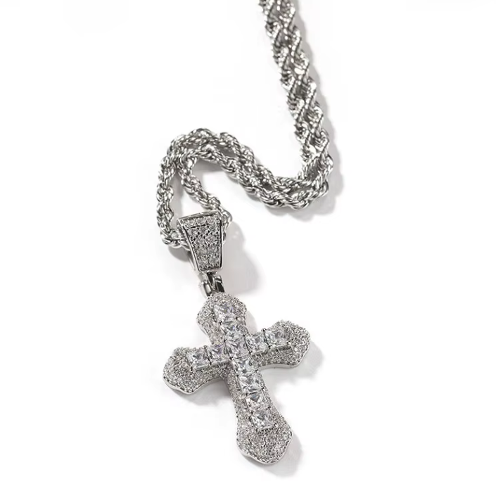 ICED WHITE CROSS PENDANT