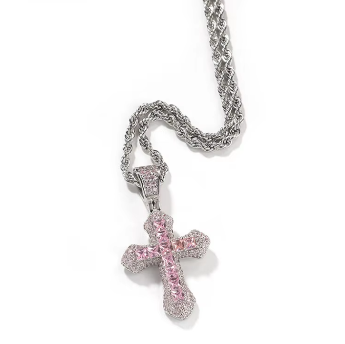 ICED PINK CROSS PENDANT
