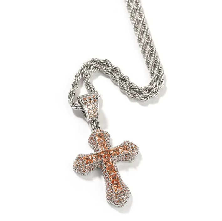 ICED PEACH CROSS PENDANT