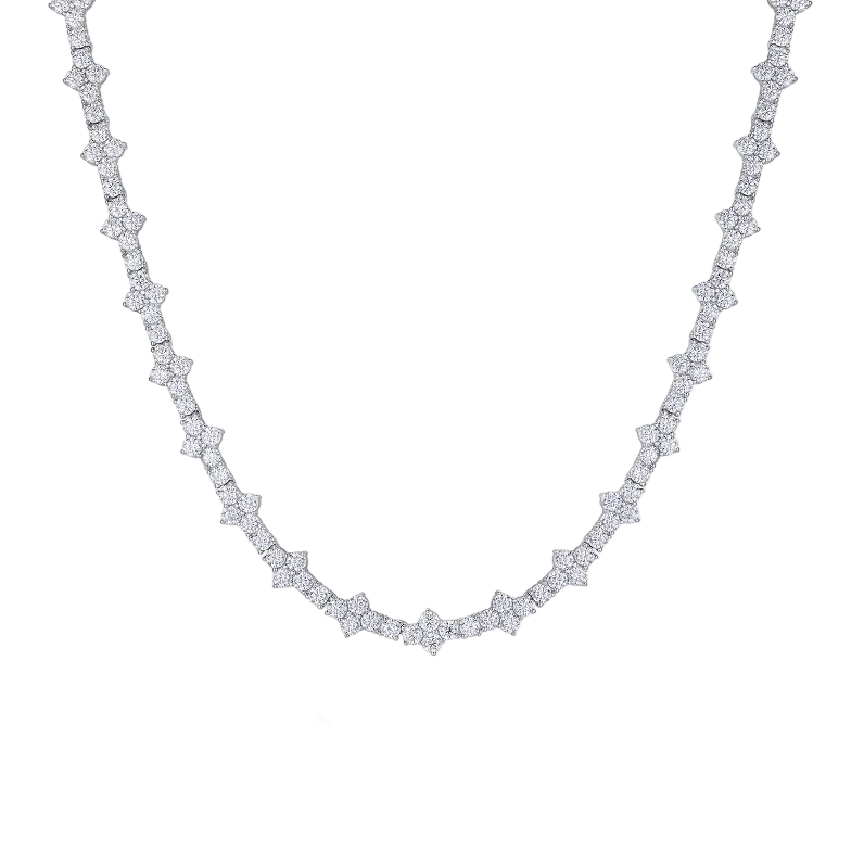 ICED FLOWER TENNIS CHAIN WHITE GOLD