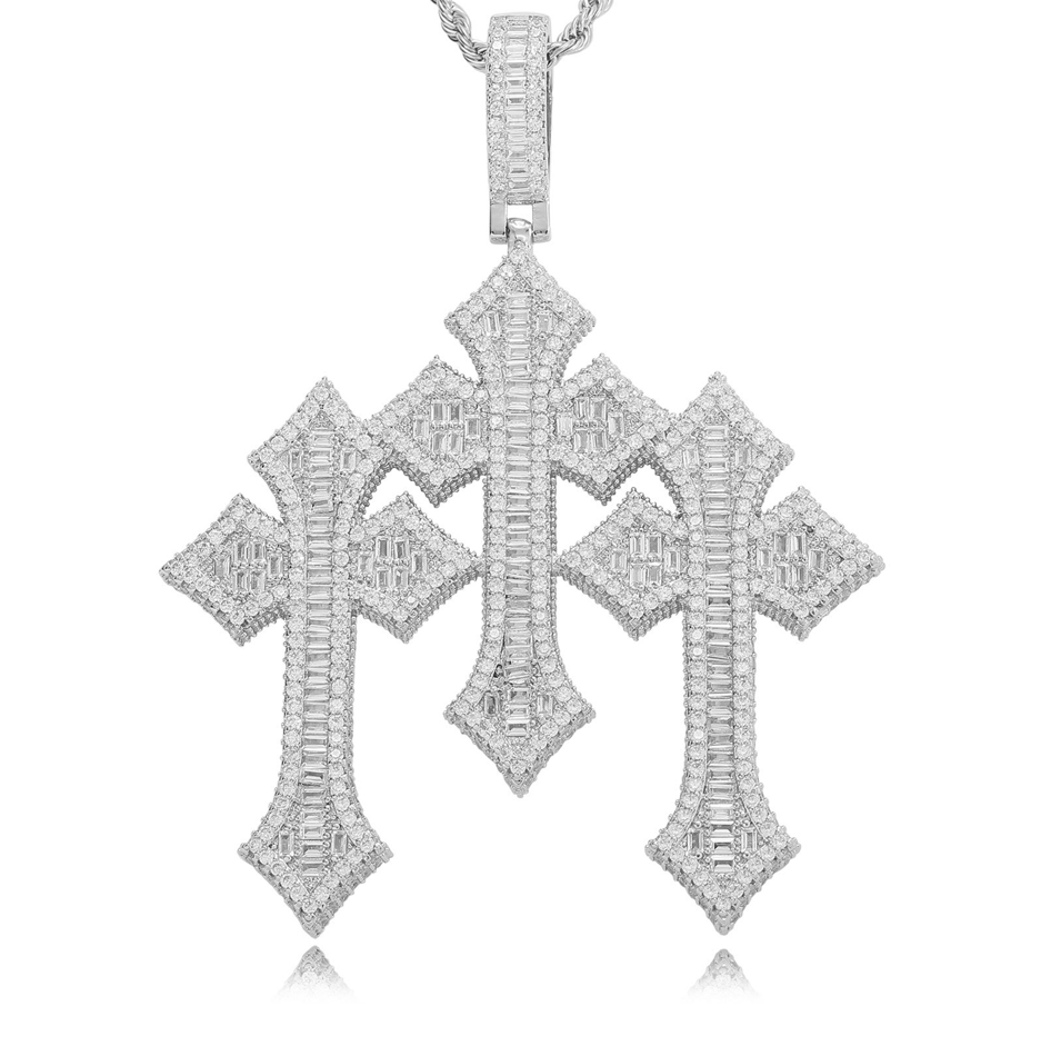 ICED TRIPPLE CROSS PENDANT