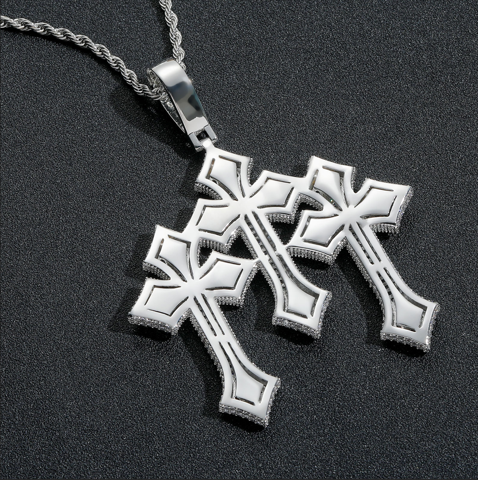 ICED TRIPPLE CROSS PENDANT