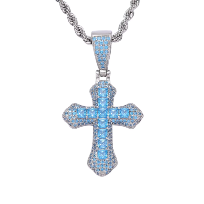 ICED BLUE CROSS PENDANT