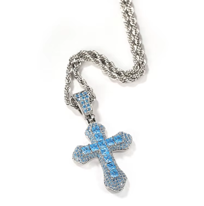 ICED BLUE CROSS PENDANT