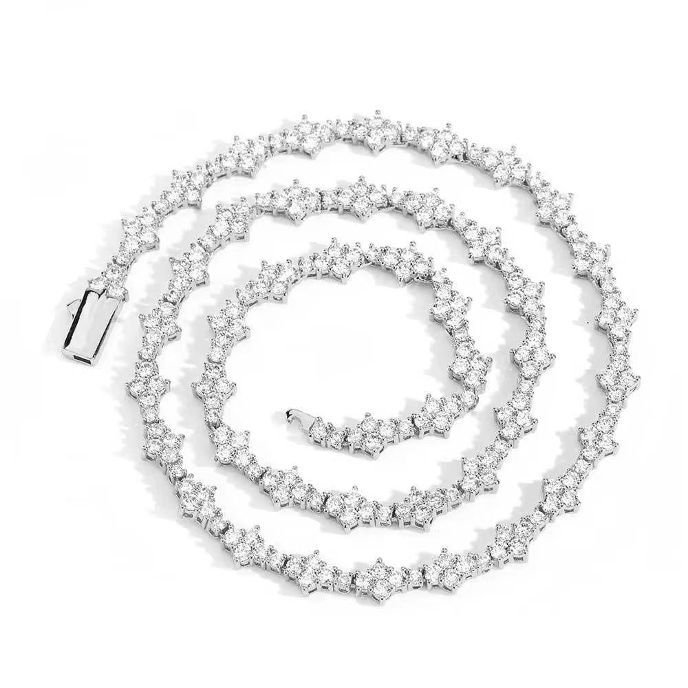 ICED FLOWER TENNIS CHAIN WHITE GOLD